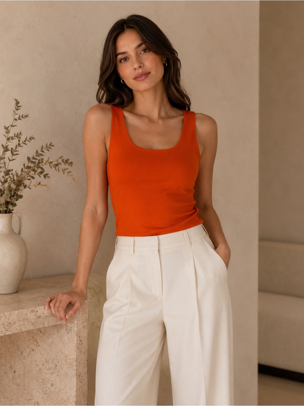 ROMAN Scoop Neck Tank Top in Burnt Orange